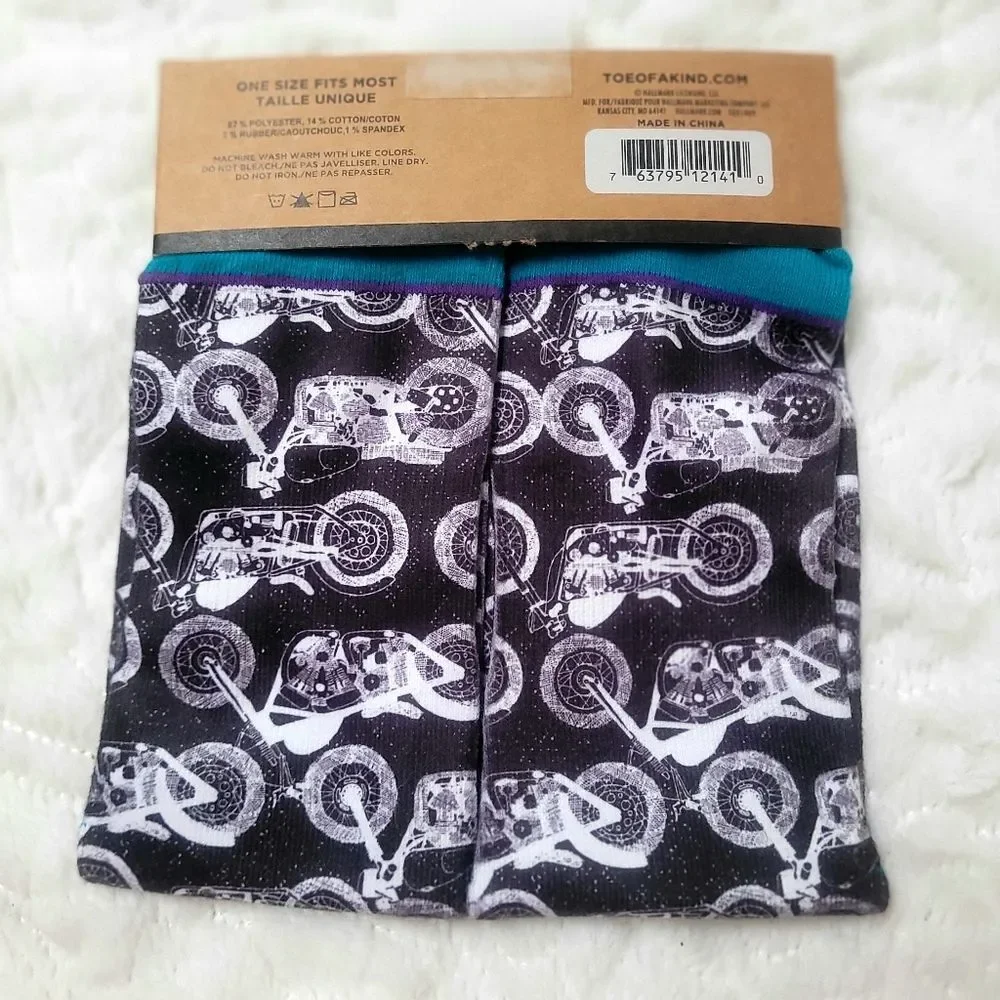 Hallmark Toe of a Kind Crew Socks  Motorcycle Biker Pattern OSFM New